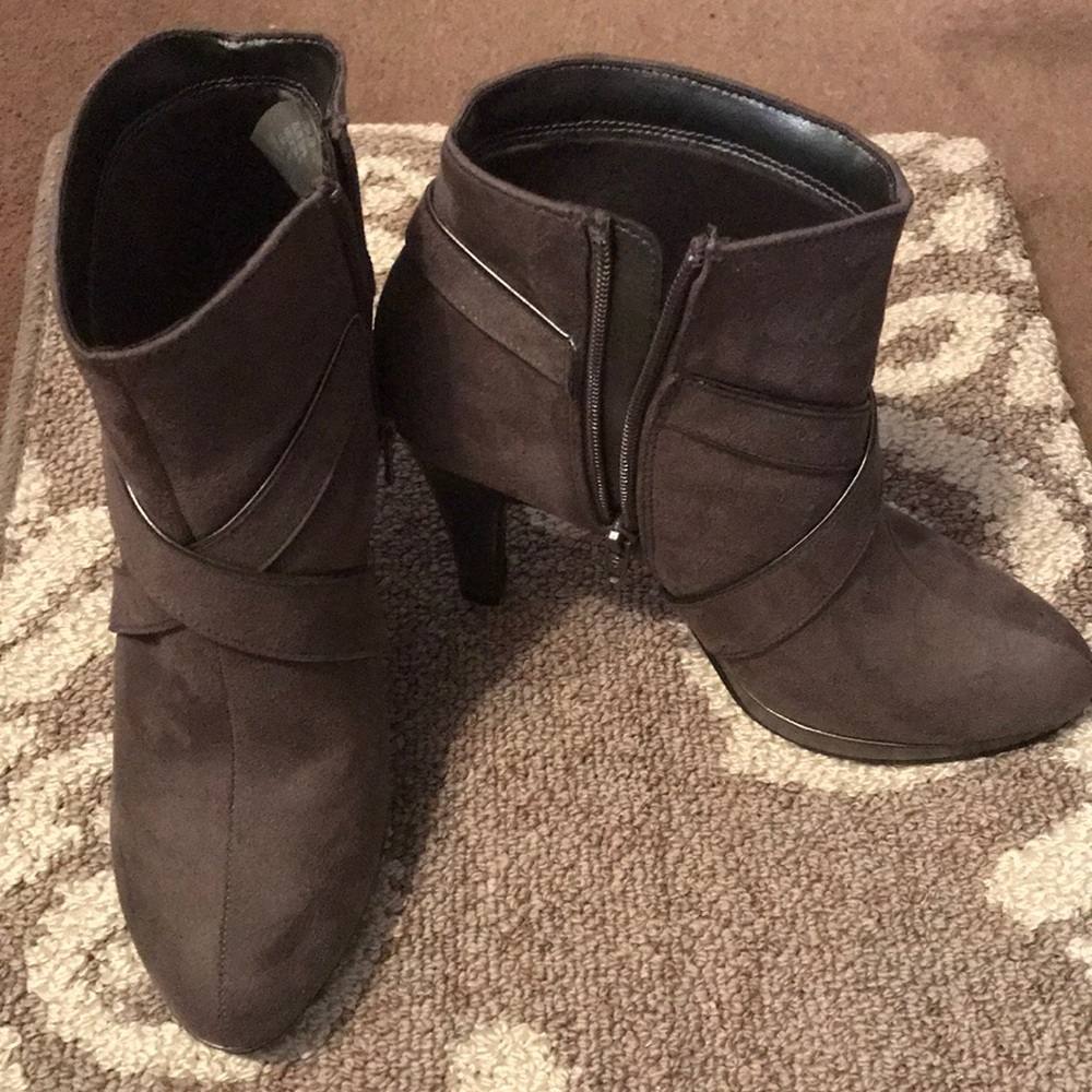 Gray zip up booties